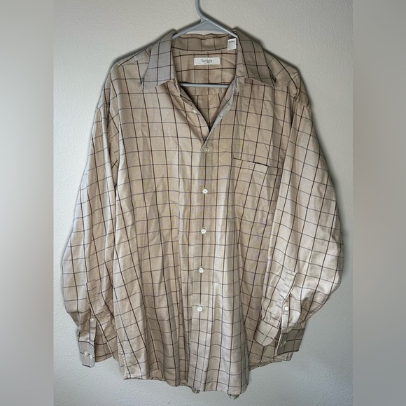 Turnbury large cream plaid button up shirt 100% cotton size large L - Picture 2 of 5
